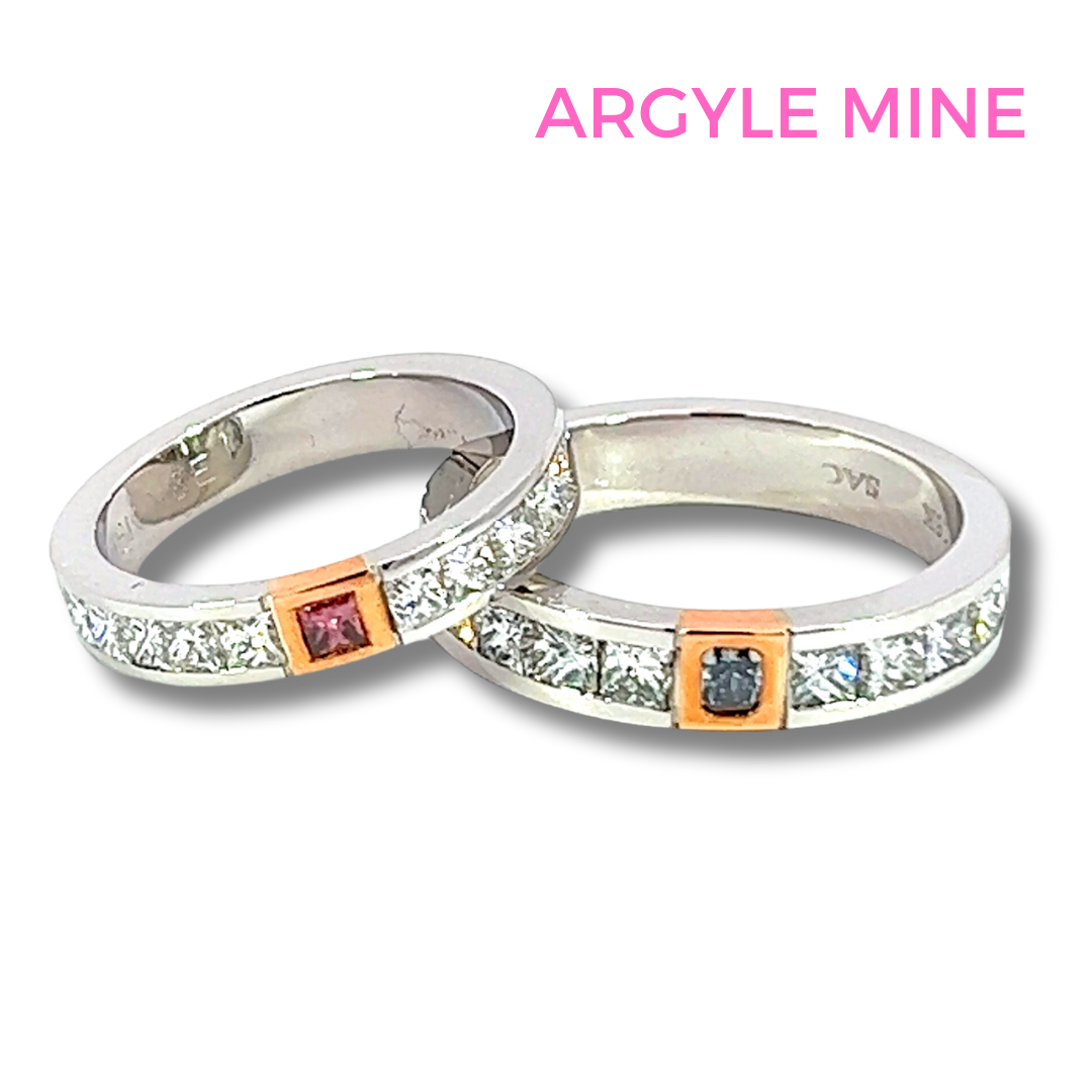 2.46 Carat His/Her Red + Blue Diamond Bands | Argyle Mine